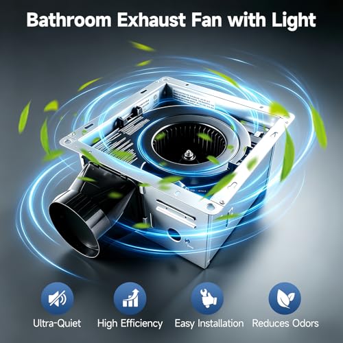 AHAWILL 100 CFM Ultra Quiet Bathroom Exhaust Fan with Light,0.9 Sones,5CCT Dimmable,Ceiling Opening 9.6'' x 9.6'',1000LM Ceiling Mount Bathroom Fan,Bathroom Vent Fan with Light,ETL & FCC - size: 10in