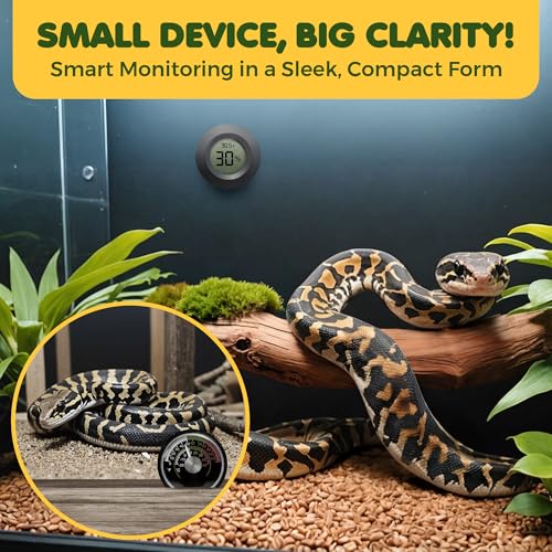 SunGrow Reptile Thermometer with Hygrometer with Digital Display, Accurate Temperature, Humidity Gauge for Snake and Lizard Tanks, Round Clear LCD, Black, 1.8”x1.8”x0.6” - style: Hygrometer Type