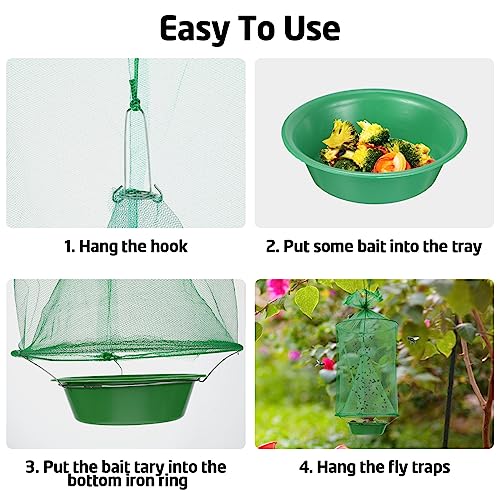 Qualirey 12 Pcs Ranch Fly Trap Outdoors Stable Reusable Horse Outdoor Hanging Pest Fly Trap Catcher Cage with Pots Flay for Farm Orchard Restaurants