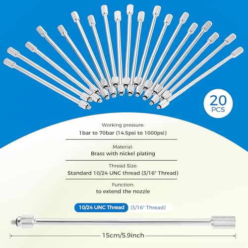 20 Packs Flexible Nozzle Extensions, 5.9-Inch Brass Mist Rod Nozzle Extensions, Bendable Copper Pole 10/24 UNC for Outdoor Misting Systems, Garden Cooling, Humidification, Dust Control, Landscaping