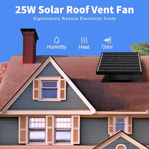 Bghdas 25W Solar Attic Fan, 8 Inch Waterproof Roof Vent Exhaust Fan | IP68 waterproof solar roof vent, ideal ventilation for garage, shop, greenhouse and warehouse