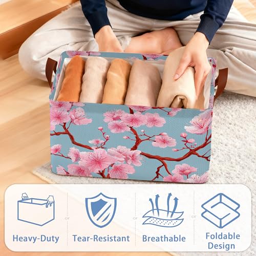 Cherry Blossoms Collapsible Storage Box,Japanese Organizer Bin with Handles for Room Decoration,Bins Book Basket Box 17x11.5x10Inch - color: Cherry Blossoms Japanese