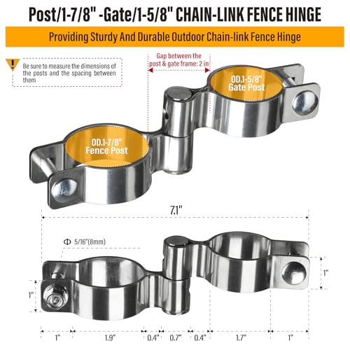 2 Pack 1-7/8" x 1-5/8" Chain Link Fence Gate Hinge, 304 Stainless Steel Heavy Duty Male Female Post Hinges with Bolts and Nuts - color: 1-7/8", size: 1-5/8 Inch