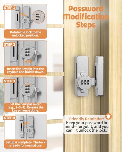 90/180 Degree Keyless Barn Door Lock Latch,Silver | 3 Digit Combination Security Latch, Zinc Alloy Mechanical Password Lock for Closet, File Cabinet, Sliding Door, Bedroom - color: Silver