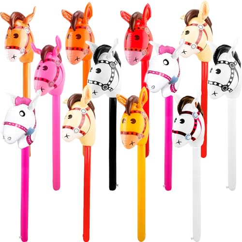12 Pcs 40 Inch Inflatable Horsehead Stick Multicolor Blow Up Pony Stick Balloon for Kids Birthday Horse Themed Party Supplies (Color Set 2) - color: Color Set 2