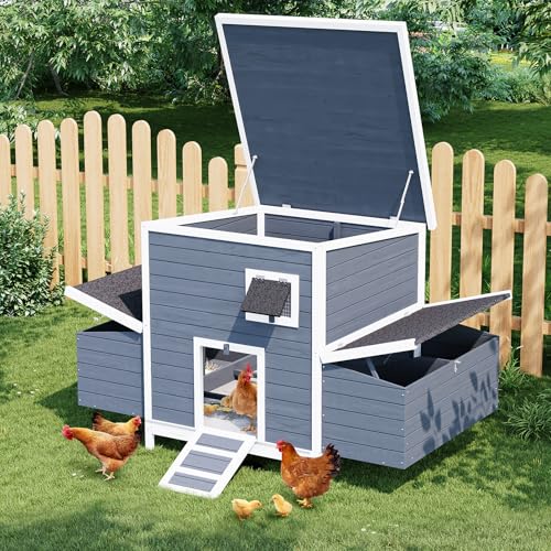 GarveeLife Wooden Chicken Coop with 2 Nesting Boxes & Lockable Doors, Outdoor Chicken Coop, Weatherproof Roof Rabbit Cage for Guinea Pig, Rabbit, Duck - 62.2x38.6x38.6 in