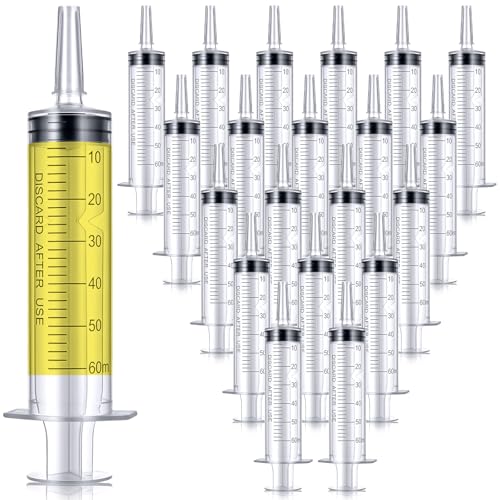 20 Pcs 60ml Syringe with Cap, Plastic Large Syringes for Liquid | Individually Wrapped, Measurement Syringes, without Needles, for Pet Feeding, Scientific Labs, Glue Applicator