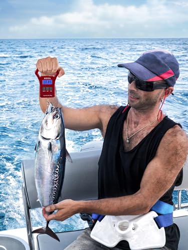 HEETA Fish Scale 110lb/50kg Digital Hanging Fishing Luggage Weight Scale | Portable with Backlit LCD Display, Hook & Non-Slip Large ABS Handle, Fishing Gifts Gear for Men, 2 AAA Batteries Included - color: Red