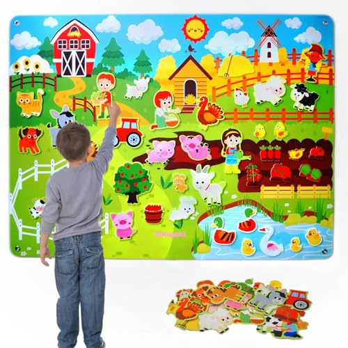 Felt Busy Board for Kids 3-5, Farm Animals Story Set for Children Play | Large Wall Activity, Montessori Toys, Barnyard Theme Interactive Sensory Toys, Preschool Early Learning Play Kit, Classroom