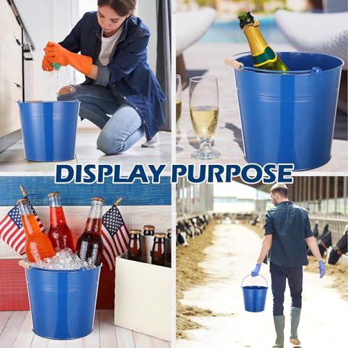 Didaey 12 Pcs Galvanized Metal Beer Buckets, Handle,Royal Blue | 9 Quart Large Capacity Pails for Party Wedding, Tin Pails for Beer Ice, Round Design for Table Centerpieces Crafts - color: Royal Blue