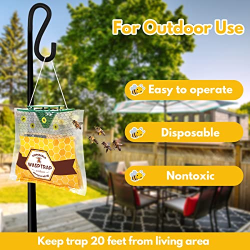 6 Pack Disposable Wasp Traps Outdoor Hanging, Bee Bags Traps for Outside | Yellow Jacket Trap, Wasp Catcher Fits Hornet, Wasps, Yellow Jacket & Carpenter Bee, Bug Flies for Patio Garden Outdoor Use - size: 6 Pack-A2