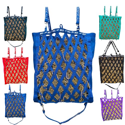 Majestic Ally Double Side Open Slow Feeder Hay Bag - Diamond Shaped Obliquely Placed Webbing (Royal Blue) - color: Royal Blue