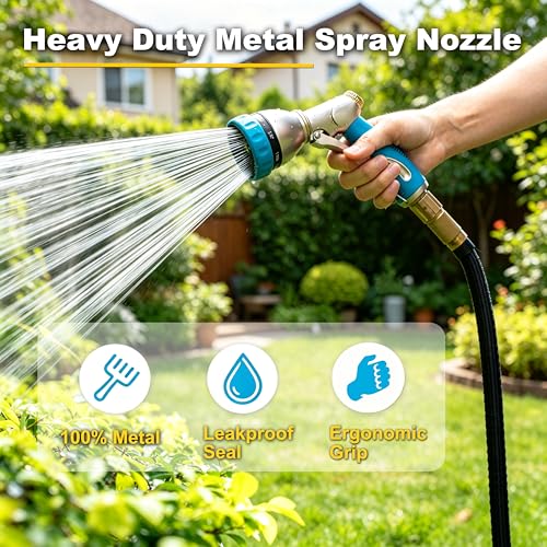 FANHAO Metal Garden Hose Nozzle Heavy Duty, 8 Spray Patterns, High Pressure | Comfortable Non-Slip Handle, Hands-Free Lock, Rustproof Leak Proof Water Hose Sprayer for Watering Plant, Car & Pet Washing - color: Blue