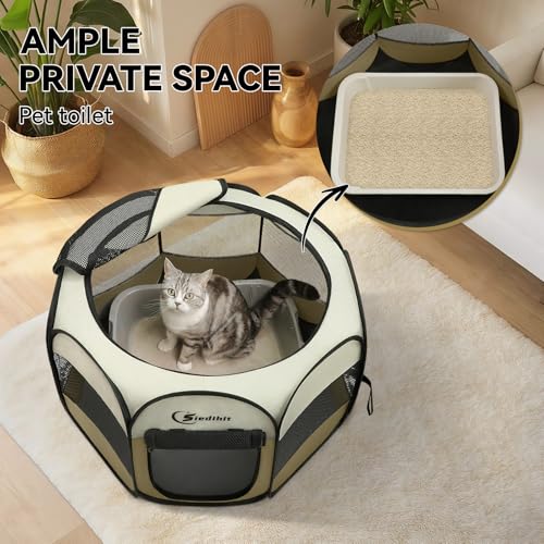 Siedihit Dog Cat Playpen, Small Puppy Pet Playpen, Dog Crate Tent Cage | Indoor/Outdoor, Portable Pop Up Dogs Kennel Playpen with Carrying Case for Dogs/Cats/Rabbits(Khaki, Small ) - color: Khaki