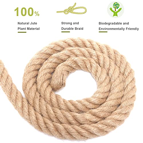 Heavy Duty Jute Rope - 3/4 Inch, 100 Feet, Natural Hemp for Crafts, Gardening, Bundling & Home Decor - size: 100Ft, style: 3/4 Inch