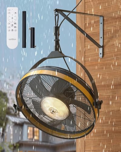 addlon 20 Inch IP65 Outdoor Ceiling Fan with Light, Remote & APP Control | IP65 waterproof, 3CCT dimmable light, 360-degree tilt, 6 speeds, wall-mount hook fan for patios, pergolas, porches, canopies - color: Ceiling & Wall Mount