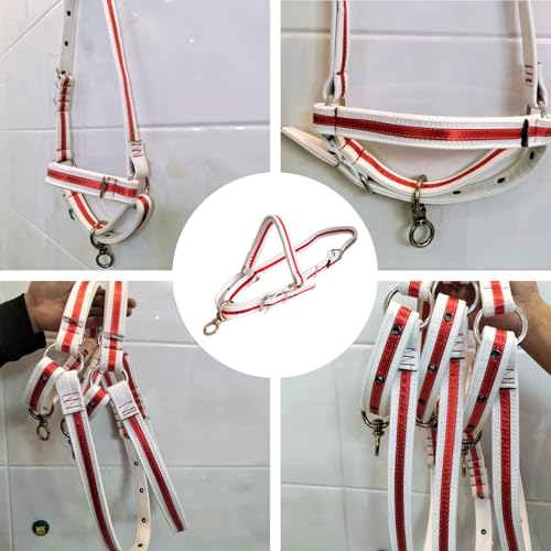 Cattle Halter Calf Halter Cow Halters with Heavy-Duty Brass Buckle, Easy-Clean Suede-Like Material, Adjustable Design for Calves, Adult Cattle, and Small Ponies (White, Large) - size: Large