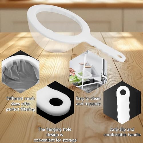 4 Pack Ultra-Fine Nylon Mesh Strainer, 100/200/300/400 Mesh Kitchen Colander with Plastic Non-Slip Handle for Filtering Juice, Milk, Soy, Coffee, Honey, Wine, Yogurt - size: 100/200/300/400 Mesh-4pcs