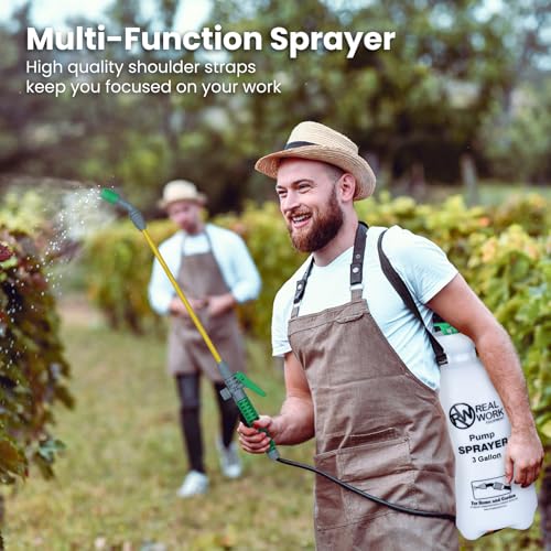 REALWORK 3-Gallon Handheld Tank Sprayer with Carry Handle and Shoulder Strap for Pests & Weeds, Watering Garden, and Spraying Plants, in Translucent White - size: 3 gallon