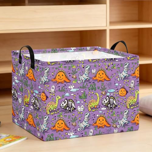 NTAO Gift Storage Basket Empty for Halloween, Storage Bin with Handles, Room Decor, Book Box(Halloween Dinosaurs) - color: Halloween Dinosaurs