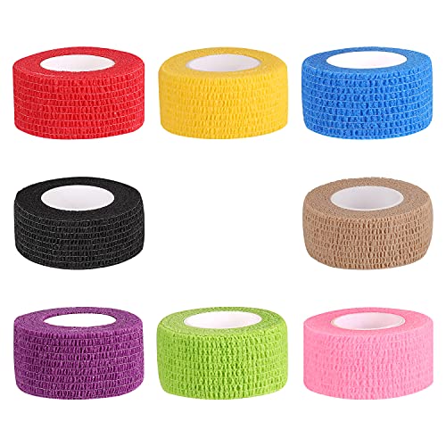 Bandage Wrap 8 Pack 1”x 5 Yards Self Adhesive Bandage Wrap Breathable Cohesive Bandage Wrap Rolls Athletic Elastic Self Adherent Wrap for Sports Injury,Wrist, Knee, Ankle Sprains and Swelling(Mixed) - color: Mixed(8 Colors), size: 1 Inch (Pack of 8)