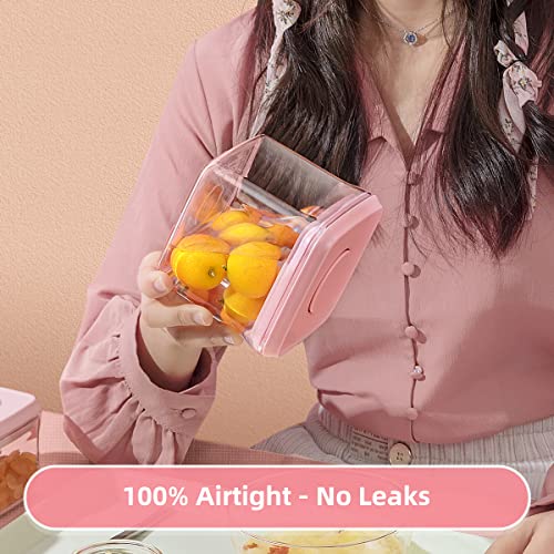 Airtight Food Storage Container - 7 Pcs One Button Handy Container Stackable Food Containers for Snacks Candy Salt Herbs Spices Coffee Bean Formula Popcorn BPA-Free Tight Seal - color: 7 Pcs Set Pink