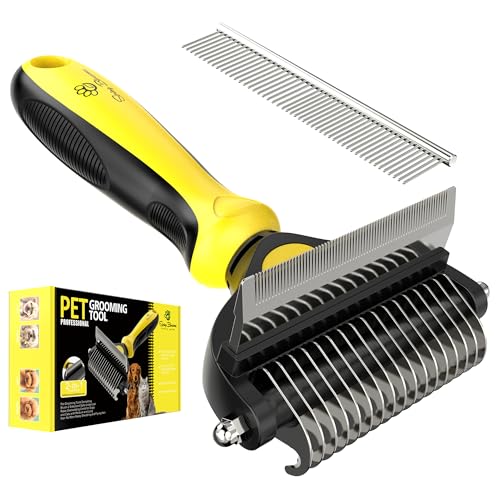 Spring Blossoms-2 in 1 Professional Grooming Rake for Cats & Dogs-Dematting Comb for Easy Mats & Tangles Removing,Pet Brush Safe No More Nasty Shedding and Flying Hair (Lemon Yellow) - color: Lemon Yellow