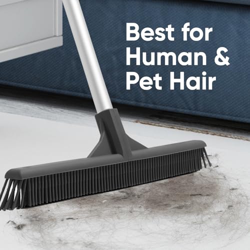 Superio 16"" Slim Silicone Salon Broom - Carpet Rake for Liquid, Human Hair, Pet Hair, and Fur Space Saving and Easy to Wash, Gray, 1281-993 - color: Silicone, size: 54"