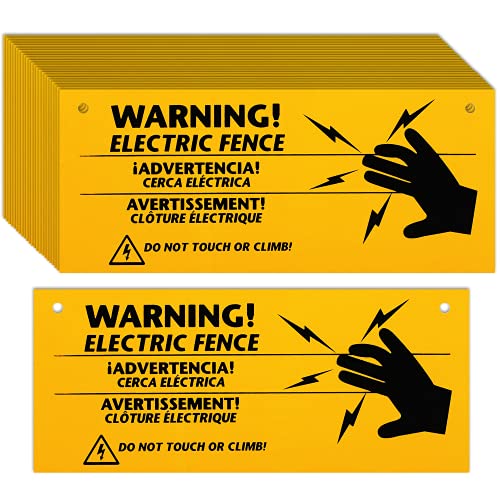 Blulu 24 Pieces Electric Fence Warning Signs 10 x 4 Inch | 10 x 4 Inch Plastic Danger Electric Fence Signs Safe Caution Warning for Farm Home