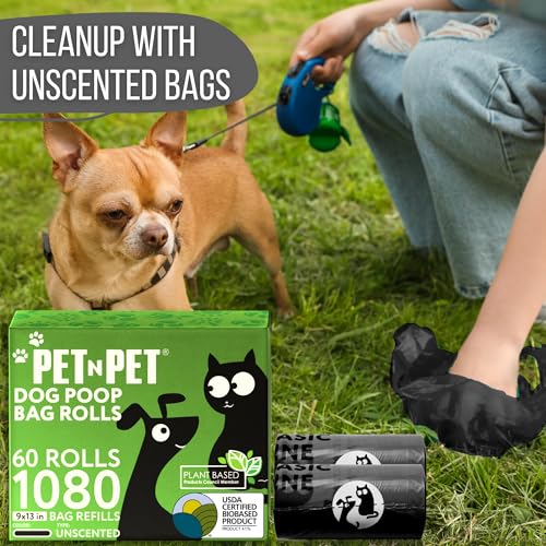 Pet N Pet Poop Bags for Dogs, 1080 Count, Plant Based, Black 9x13 Thick | 41%, 59% PE, Extra, Rolls, Unscented, Waste, Leak-Resistant, Tear-Resistant, Easy-Tear Design, Durable, dog waste bags - color: Black - Unscented