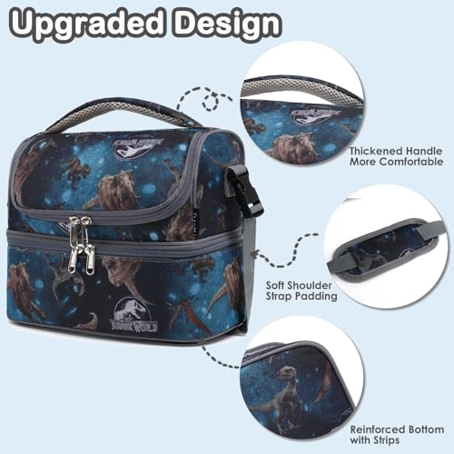 FlowFly Double Decker Cooler Insulated Lunch Bag Large Tote for Boys, Girls, Men, Women, With Adjustable Strap, MyDinosaur - color: MyDinosa