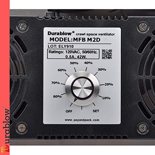Durablow 220 CFM Air-Out Stainless Steel Crawl Space Vent Fan, Dual Fans | with Dehumidistat & Thermostat, Foundation Vent, Radon Mitigation, for Crawl Space, Basement (Stainless Steel, M2D) - color: SUS304 Air-Out, size: SUS304+Dual Fan+Dehumidistat