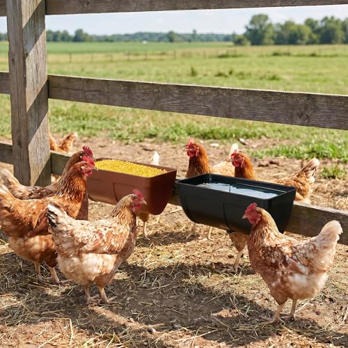 Hanging Chicken Feeder Waterer Heavy Duty BPA-Free Plastic Feed Trough, Fence Mount Livestock Feeding Bucket, Backyard Poultry Farm Supplies for Duck, Turkey, Goat, Sheep, 2 Pack, White - color: White