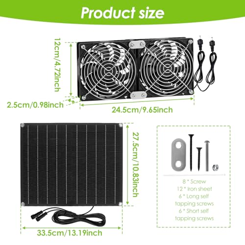 Solar Powered Fan Kit, 30W Solar Fan, Solar Panel Fan Kit, IPX7 Waterproof Fans Exhaust Intake Mounting for Outside Greenhouse Shed Chicken Coop - size: 30
