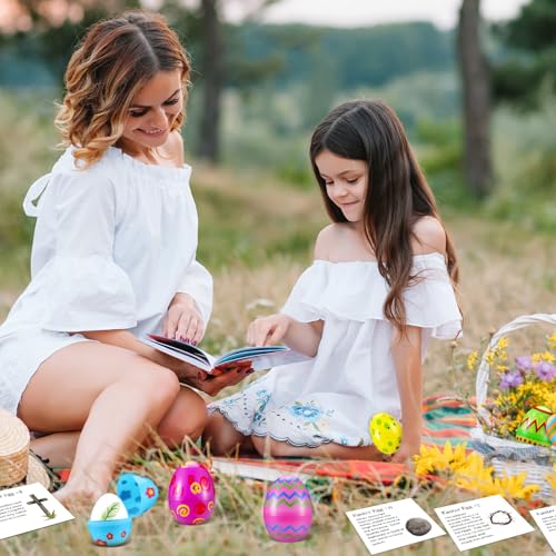 MiniInflat 12 Pcs Resurrection Easter Story Eggs with Matching Religious Easter Story Cards Holy Week Cards Christian Empty Eggs for Basket Stuffers Christian Decor (Novelty)