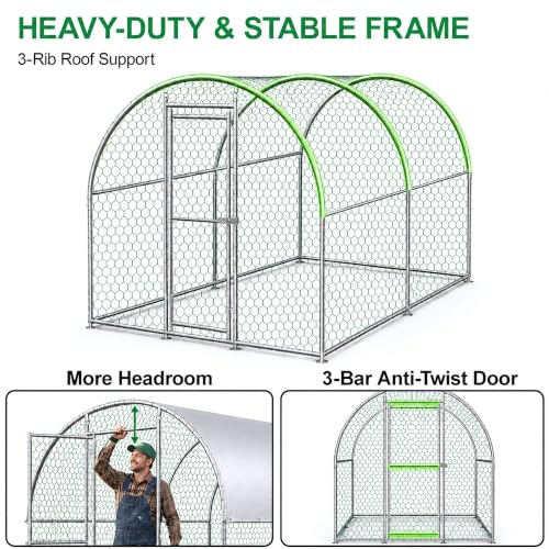 Large Metal Chicken Coop Run for Yard with Cover 9.8x6.6x6.9ft Poultry Cage | Walk-in Coop with Waterproof UV Cover, Upgraded Anti-twist Door for Backyard Hens, Ducks, Geese and Farm Yard Use - size: 118.0"L x 78.7"W x 82.7"H