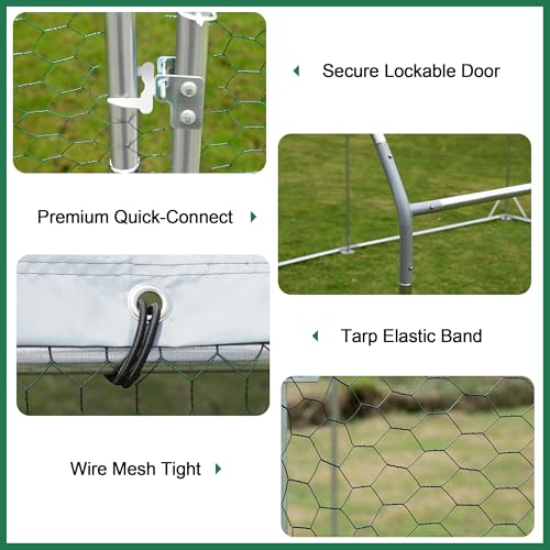 TOLEAD Large Metal Chicken Coop Upgrade Tri-Supporting Wire Mesh Chicken Run,Chicken Pen Walk in with Water-Resident and Anti-UV Cover,Duck Rabbit House Outdoor（300" L x 108" W x 78" H） - size: 300.0"L x 108.0"W x 78.0"H