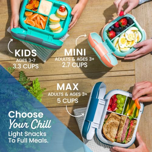 Bentgo Chill Kids 4-Compartment Bento Box Leakproof Lunch Box | Built-In Ice Pack, 3.3 Cup Capacity, BPA-Free, Microwave & Dishwasher Safe Tray, Ideal for Ages 3–7 (Aqua) - color: Aqua