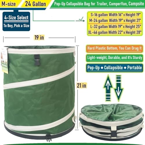 24-Gallon Collapsible Trash Can (19x21 in) Hard-Shell Bottom Leaf Bag,Yard Waste Bags,Garden Debris Bag,RV Camp Waste Bin,Pop-Up Trash Can,Recycling Bin,Laundry Hamper,Lawn Grass Clippings,Weed Barrel - style: 24 Gallon Bag with Gardening Gloves