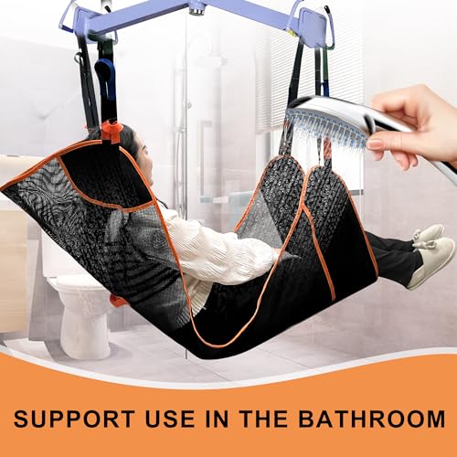Universal Full Body Patient Lift Sling, Transfer Sling for Elderly & Disabled with Padded, Patient Aid Lift Medical Sling for Shower Bath, Transfer, Positioning and Lifting (Black) - size: L
