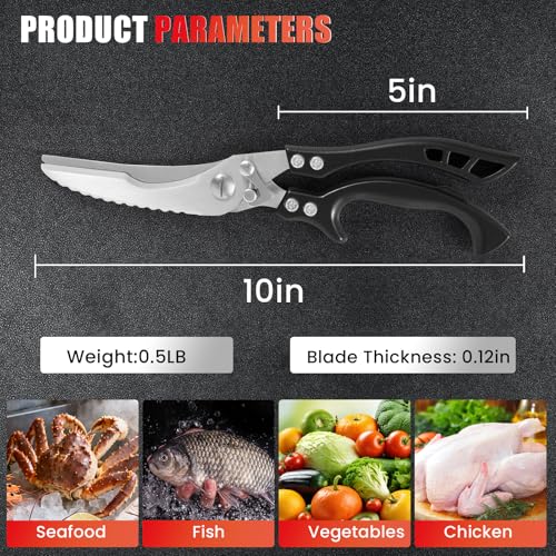ANDONG Heavy Duty Kitchen Scissors, Professional Poultry Shears, Cooking Utensils, Black - color: Black Grey