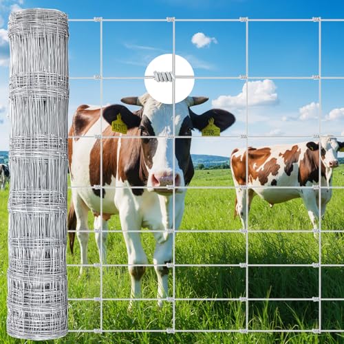 Cattle Fence, Farm Fence 4ft X 328ft - 14 Gauge Galvanized Wire Fence & Chain Link Fence for Hog, Goat, Sheep & Deer; Ideal As Goat Fencing, Deer Fence, Yard Protection & Livestock Cattle Panel - size: 4ft X 328ft