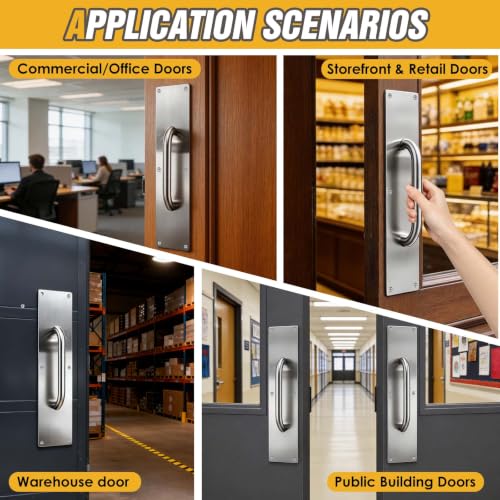 16" Stainless Steel Door Pull Handle with Push Plate for Home/Public | 16" Push pull door handle set with smooth rounded edges for safe use in Home/Office/Warehouse/Public/Commercial Door - size: 16'' Handle Pull & Push Plate