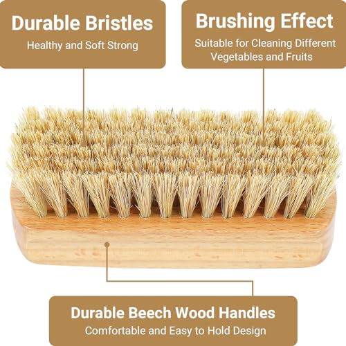 2 Pack Vegetable Scrubber, Veggie Potato Fruit Brush for Food | Firm Bristles, Wood Veggie Wash Scrubber, Carrot Cucumber Tableware Cleaning, Kitchens Camping Brush Tool - color: Beige