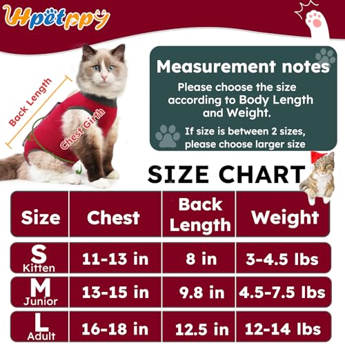 Hpetppy Cat Recovery Suit, Breathable Cat Surgery Recovery Suit Female, Kitten Onesie for After Surgery Spay Surgical Abdominal Wound Skin Diseases Cone of Shame Alternative (Red,S) - color: Red, size: Small
