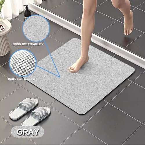 Square Non-Slip Shower Mat 24x24 Inches, Quick-Draining Bath Mat for Shower Floor, PVC Loofah Textured Shower Stall Mat, Secure Anti-Slip Bathroom Mat, Boho Style Bath Mat (Gray) - color: Grey