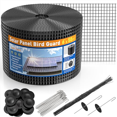 Solar Panel Bird Guard, 6in x 50ft with 50 Fastener Clips | PVC Coated Welded Wire Mesh Critter Guard for Solar Panels, Solar Screen for Pigeon Netting Bird Squirrel Proof - color: 6IN x 50FT