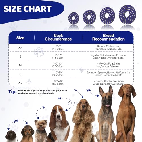 Adjustable Inflatable Dog Cone Collar for Surgery Recovery, Soft Cone for Dogs & Cats, Portable & Washable Dog Donut Collar, Small Cat Cone E Collar (Indigo XS) - color: Purple Sunburst, size: XS