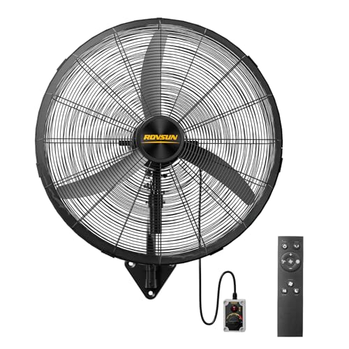 ROVSUN 20" Industrial Wall Fan with Remote Controller & BLDC Motor, High Velocity Wall-mounted Outdoor Fan with 4-Speed and Long Wired Remote, Oscillating Waterproof Wall Mount Fan for Gym, Patio - size: 20''