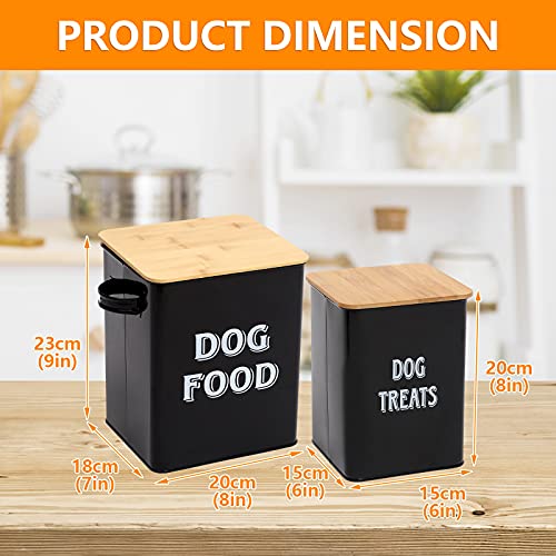 Dog Food Storage Container Farmhouse Pet Food Treats Bin with Lid and Scoop, Perfect Sturdy Canister Tins for Kitchen Countertop, Shelf, Great Gift for Pet Owners - Dog Food - Black - color: Dog Wood Black